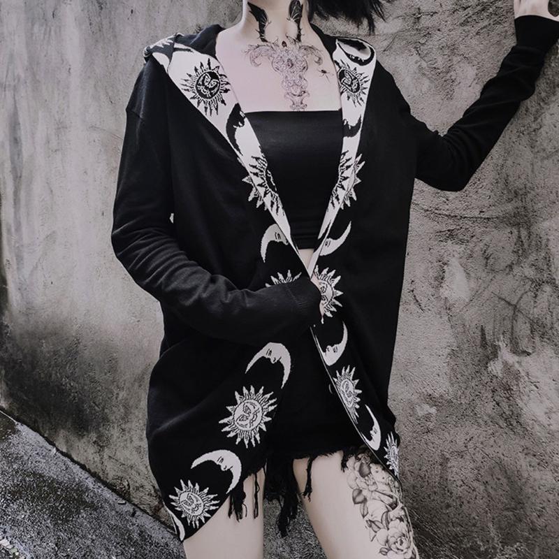 

Womens Fashion Gothic Punk Cartoon Star Moon Hoodie Girls Ladies Jacket Coat Cardigans Halloween Costume Plus Size, Black