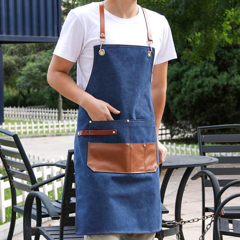 

Denim apron work apron Korean version of custom printed logo barber milk shop nail salon men and women work clothes