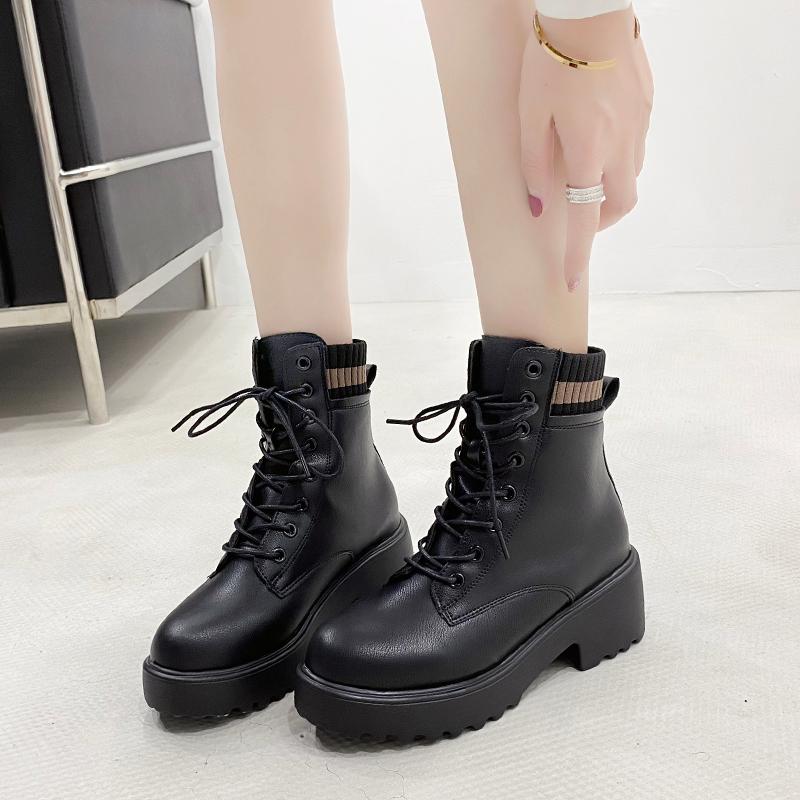 

Shoes Fashion Boots Woman Boots-Women Round Toe Winter Footwear Punk Rock Ladies Autumn Mid Calf Mid-Calf 2020 Low Rubber