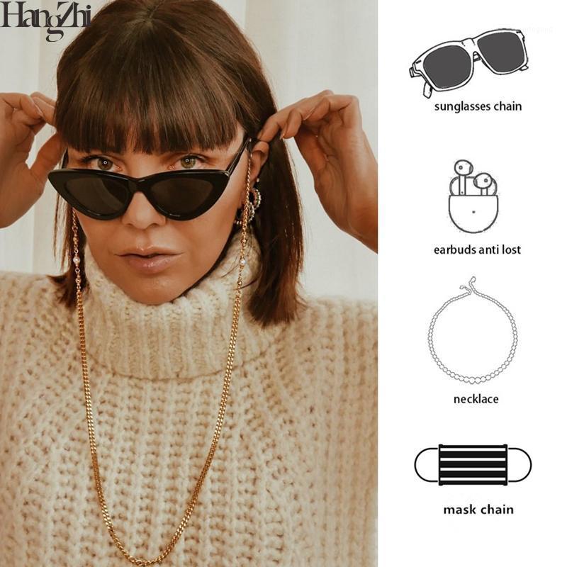 

Chains HangZhi 2021 Fashion Pearl Gold Color Metal Chain For Glasses Mask Earbuds Hanging Rope Cord Punk Spectacles Strap1