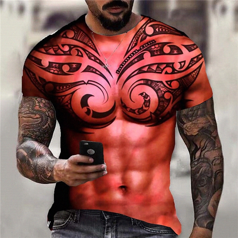 Men's T shirt 3D Print Graphic Muscle Crew Neck Daily Sports Print Short Sleeve Tops Casual Classic Designer Big and Tall Red a01V#