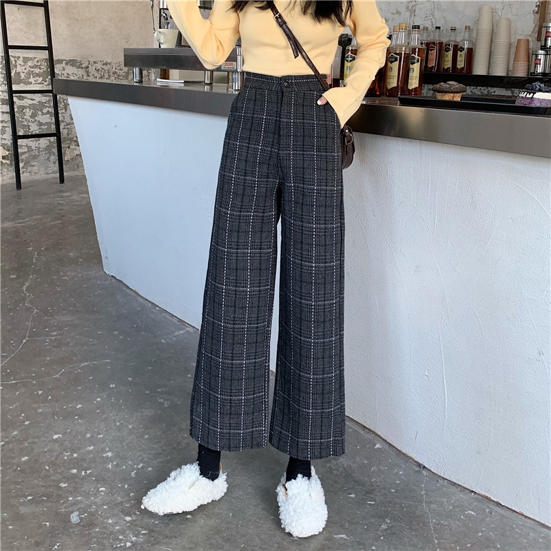

2021 Autumn of Wool Chess Women's Elastic Waistline High Ankle-long Trousers Plus Size Harajuku Long Leg Puo3, Haji