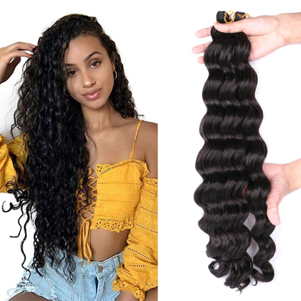 

Ombre Braiding Hair Extensions 20 Inch Deep Wave bulk Hair Natural Black Brown Bug Synthetic Crochet Braids 80g/Pack, Tbug