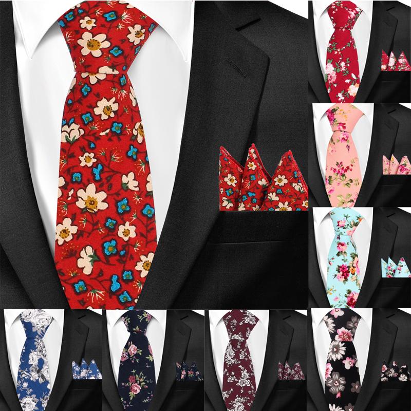 

New Casual Floral Cotton Ties And Pocket Square Sets Flower Print Skinny Necktie For Men Mens Neck Tie Cravat 6cm Slim Neckties