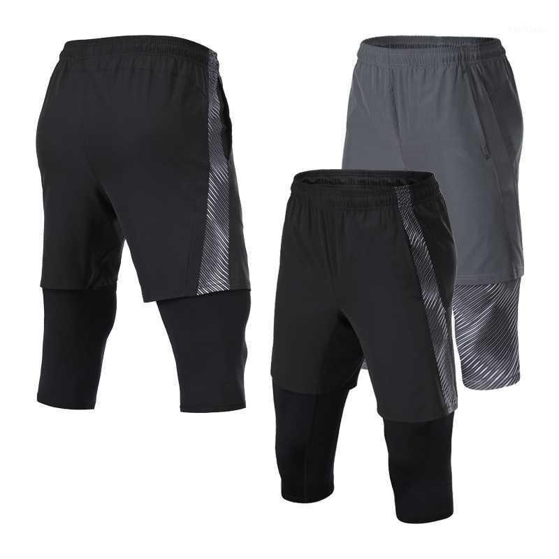 

Running Shorts Men Jogging New 2 IN 1 Mens Calf Length Short Print Quick Drying Fitness Man Tight Elastic Leggings1, Black
