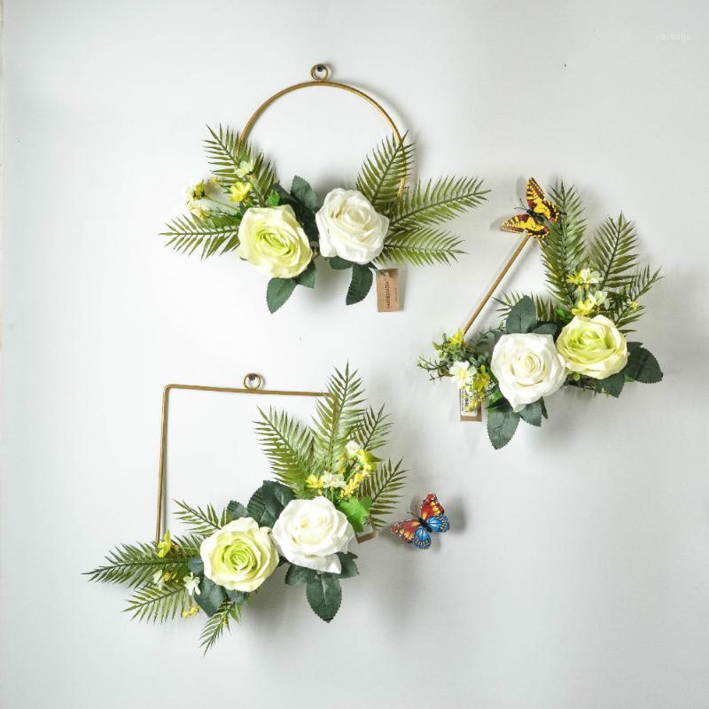 

Nordic INS Metal Wall Hanging Garland Wedding Simulation Flower Wrought Iron Wreath Hanging Decoration Creative Door1, Wt050-1