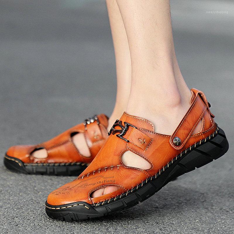 

2020 New Genuine Leather Sandals Men Summer Shoes Lightweight Comfort Men Beach Sandals Leather Shoes Plus Size1, Black