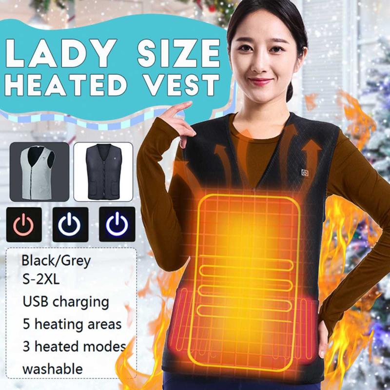 

Outdoor Heated Jacket Heating Vest Hiking Clothing USB Charging Intelligent Electric Heated Vest Temperature Control Full Zipper, Black
