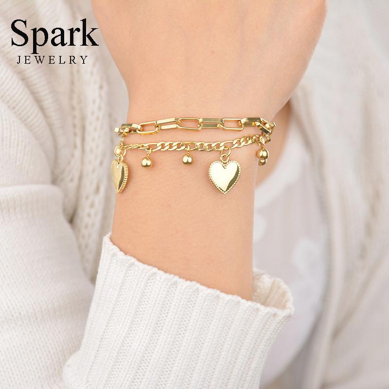 

SPARK New Adjustable Stainless Steel Multilay Bracelet for Female With Heart Beads Pendant Charm Bracelets Fashion Jewelry