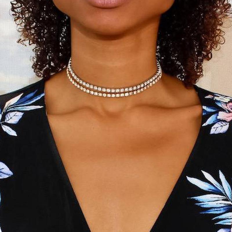 

Rhinestone Crystal Choker Necklace For Women silver color Tone Charm Party Prom Jewelry
