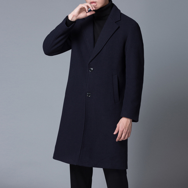 

Wool coat winter new Korean men's casual medium length coat slim fit solid suit windbreaker man, See chart