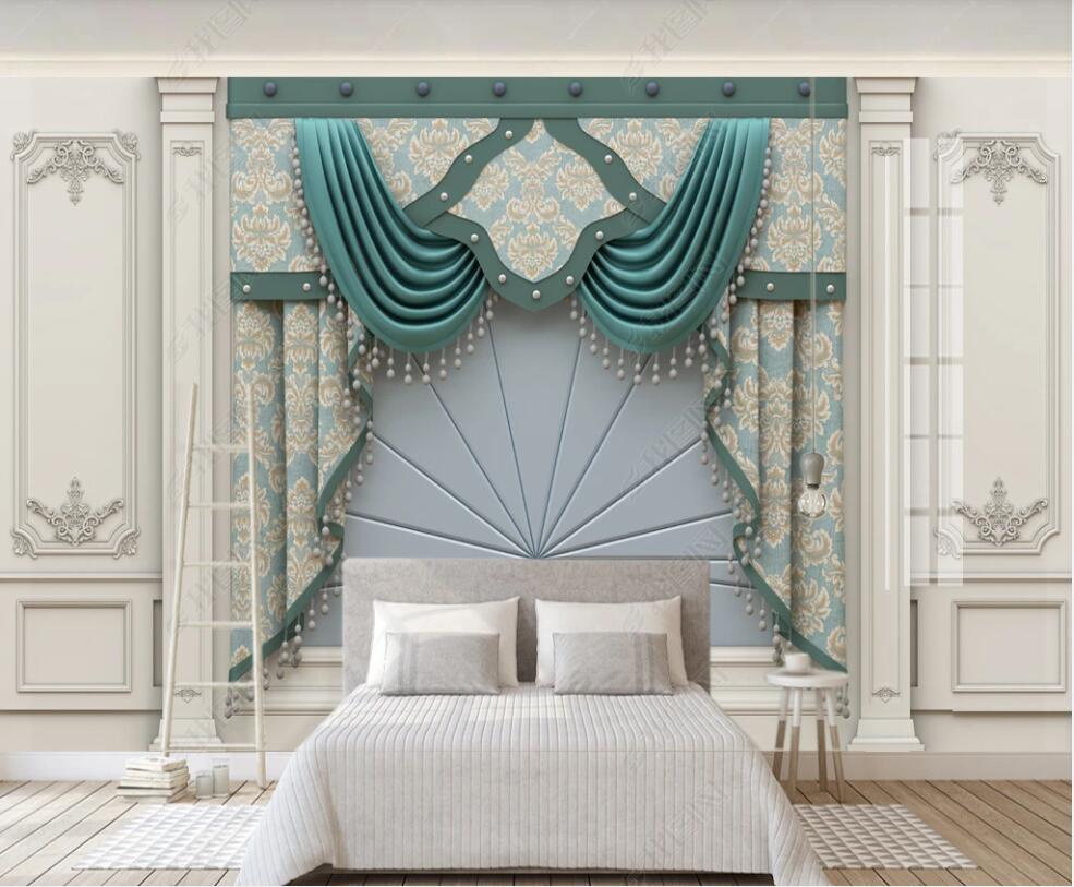 3d wallpaper custom photo mural Beautiful Curtain European Carved Leather Soft Bag Wall stickers living room Home decoration Wallpaper for walls-image-753932213