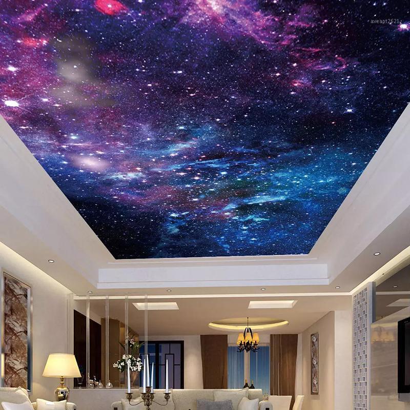 

Custom Wallpaper Ceiling Stickers Mural 3D Beautiful Starry Sky Living Room Bedroom Zenith Ceiling Decoration Wall Painting Art1, As pic