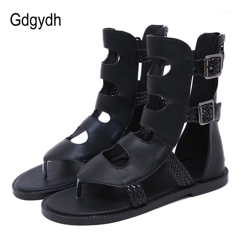 

Gdgydh NEW Arrival Summer Beach Sandals Women Gladiator Sandals Flat Heels Black Leather Rome Style Flip Flops Comfortable 20201, Black shoes