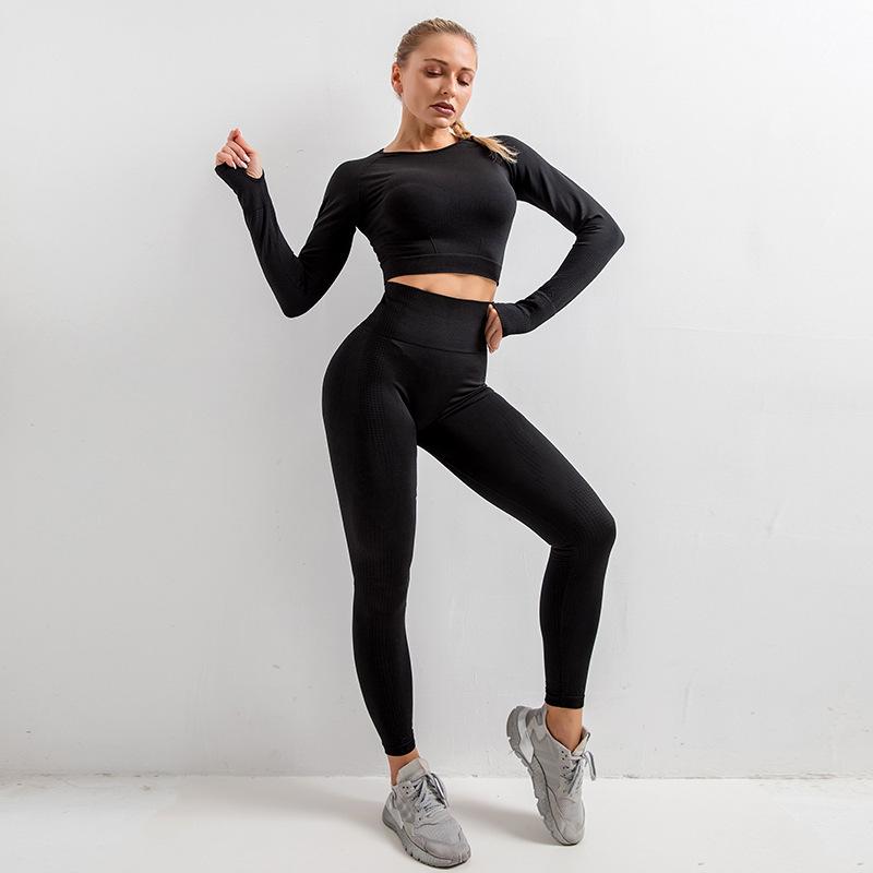 

Seamless 2 Piece Women Yoga Set Gym Clothing Fitness Leggings+Cropped Shirts Sport Suit Womens Long Sleeve Tracksuit Active Wear autumn warm, Purple