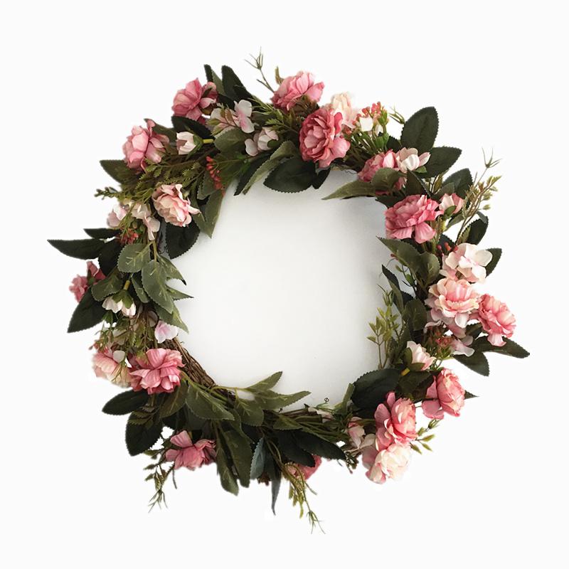 

1 Pc/lot 14 Inch Artificial Silk Flower Twig Wreath For Wedding Door Wreath Party Decoration Free Shipping, Pink