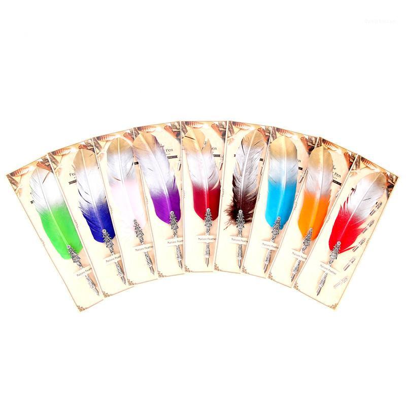 

Creative Retro Gradient Color Feather Pen Flower Pen Paint Coating Set Teacher's Day Gift High Quality Nib Personalized Design1, Red