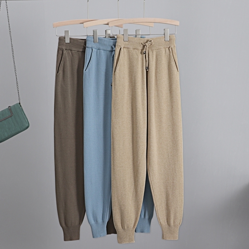 

GIGOGOU Autumn Knitted Womens Pants Crop Harem Pants Solid Peg Leg Fly Pants Casual Drawstring long Winter Warm Carrot Trousers 201119, Black 6688