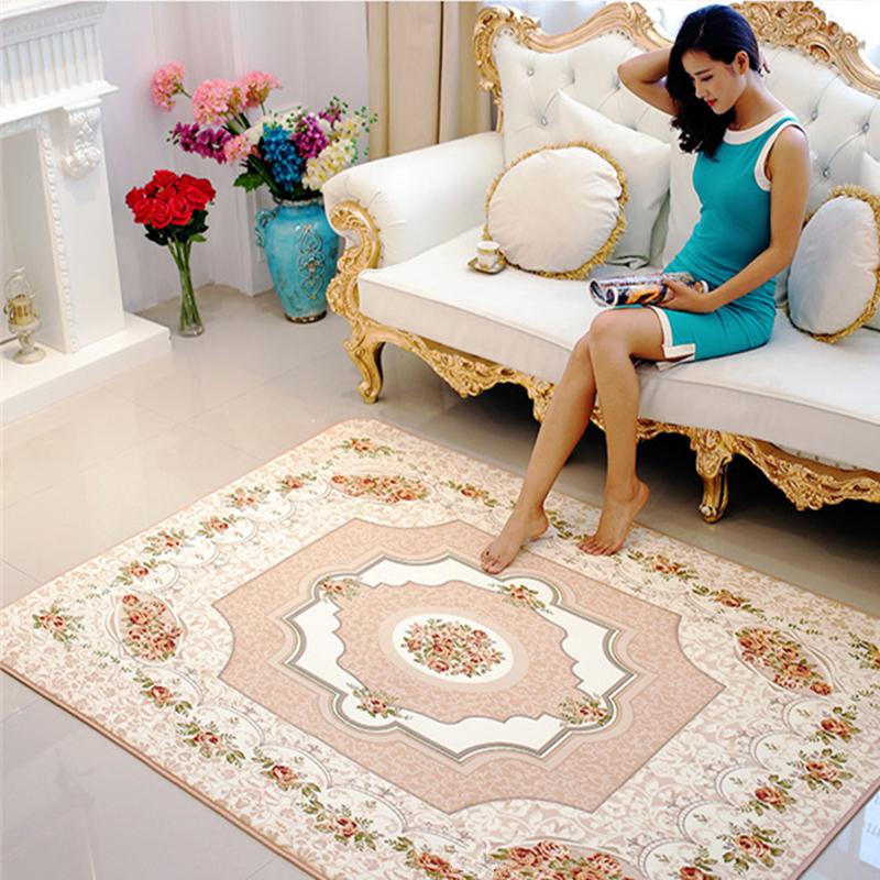 

190x280cm Rose Flower Carpets Luxury Europe pastoral Living Room Big Carpet Yoga Mat Sofa Doormat Area Large baby Rug for Home, Rose and beige