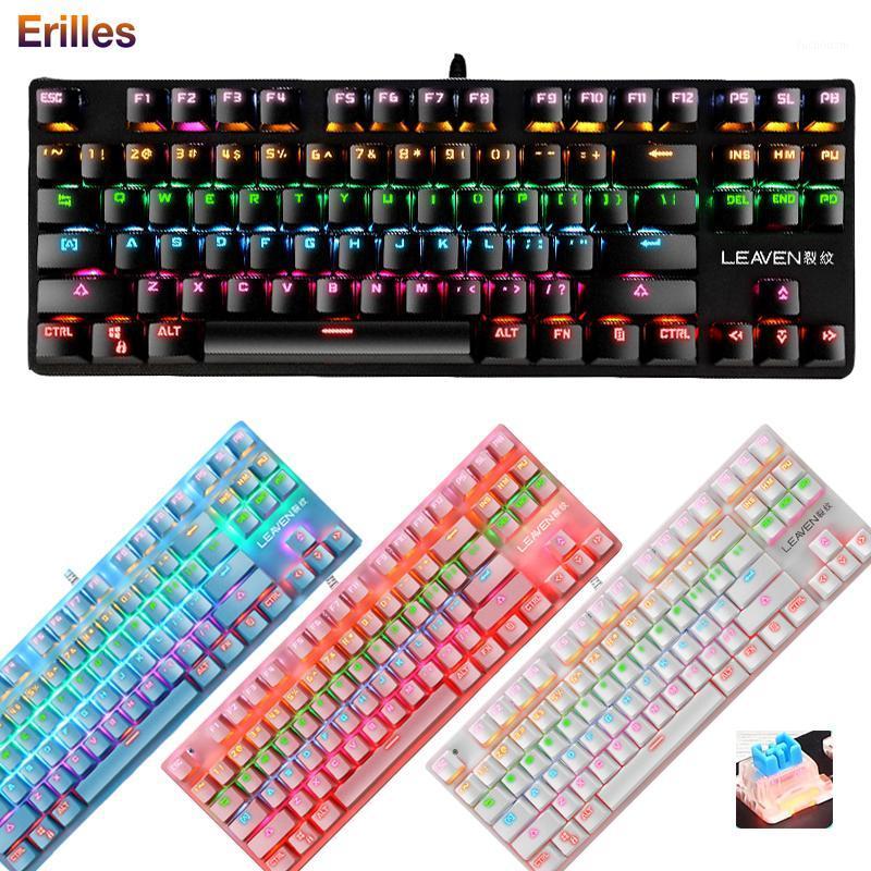 

4 Color Pink Mechanical Keyboard 87 keys USB Wired Gaming Keypads for /Asus/ Windows 10 XP Keyboards Blue Switch1