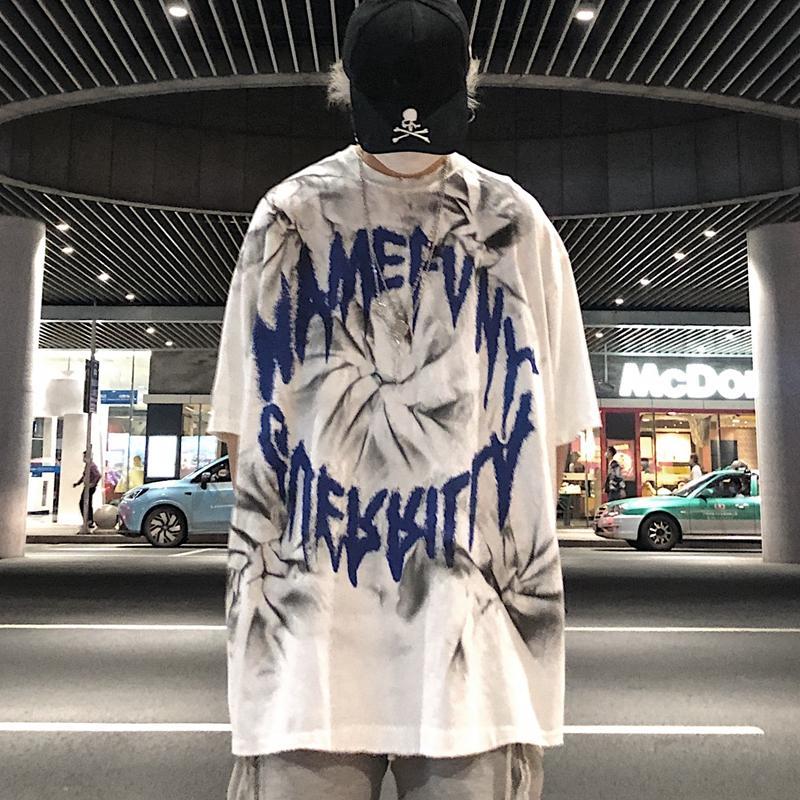 

Hip Hop Tie Dyed T Shirt Streetwear Men Cool White Japan Harajuku Oversized Tshirt Summer High Street Short Sleeve Tops Tees
