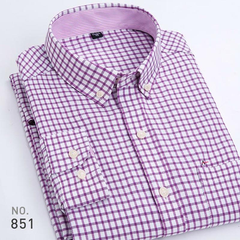 

2020 top quality Aramy Men Shirt Oxford Long sleeve cotton social stripe plaid shirt men, 836-(a)(10)