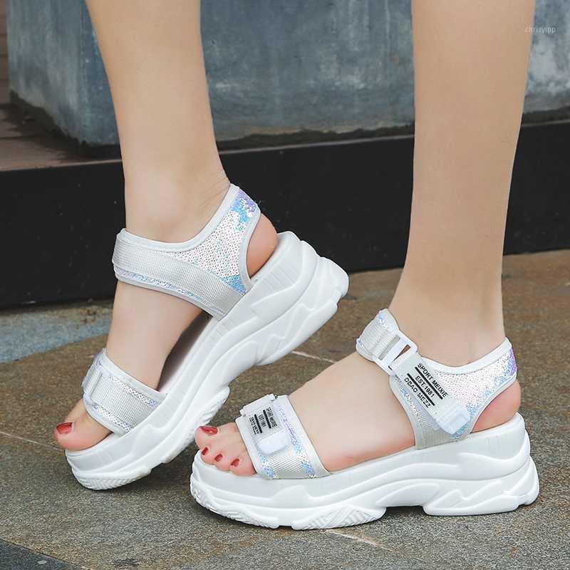 

2020 Summer Women Sandals Buckle Design Black White Platform Sandals White Comfortable Women's Thick Sole Beach Shoes1