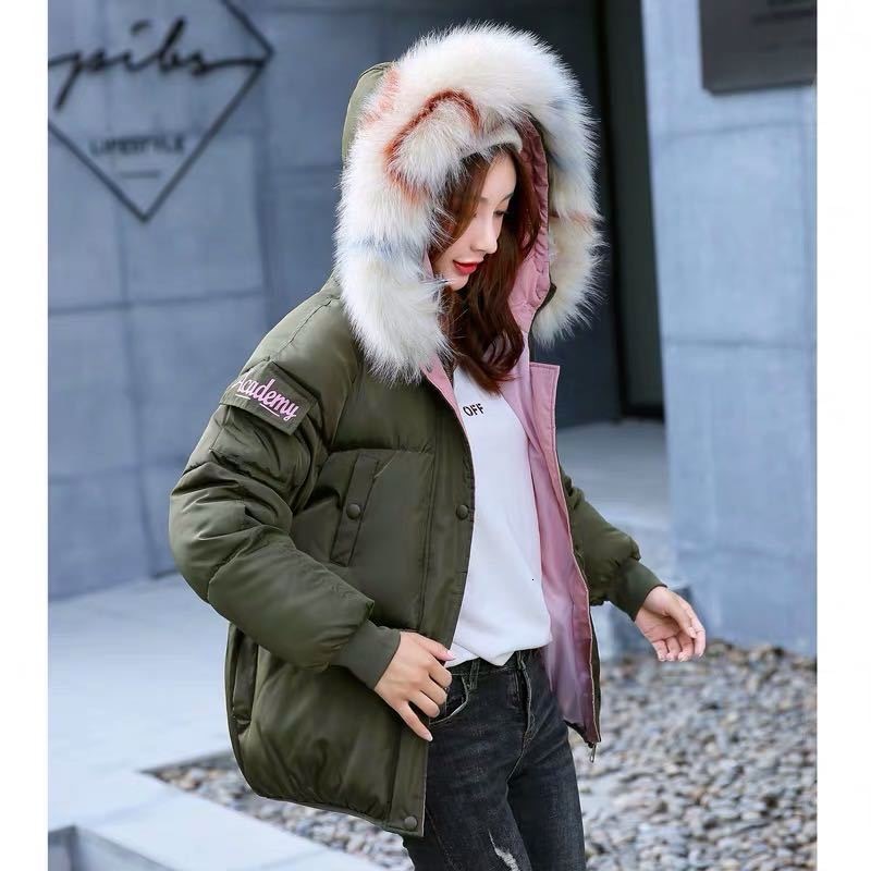 

2021 New Jacket Hood Winter Quilted Cotton Fashion Dress Thicken Warm Coat Plus Female Size Big Fur Collar Parka Outerwear LRBJ, Beige