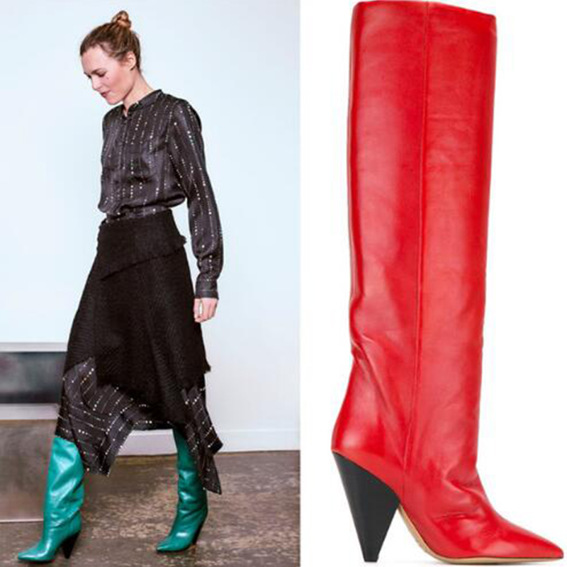 

2020 Fashion Toe Laith Knee Ladies Sexy Shoes Winter Leather Rainy Boots High Blue Heels N3y3, The picture