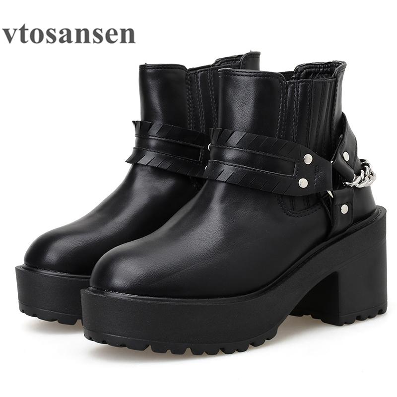 

shoes Black Leather Gothic Shoes Women Platform Boots Fall Punk Style Sexy Chain Chunky Heels Ankle Boots For Women Short, Black shoes