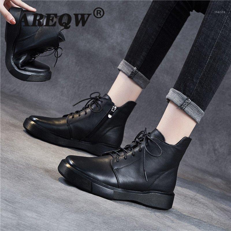 

New Women PU Leather Boots Winter Couple Ankle Boots Casual Lace Up Ladies Fashion Shoes Black Botas Mujer1