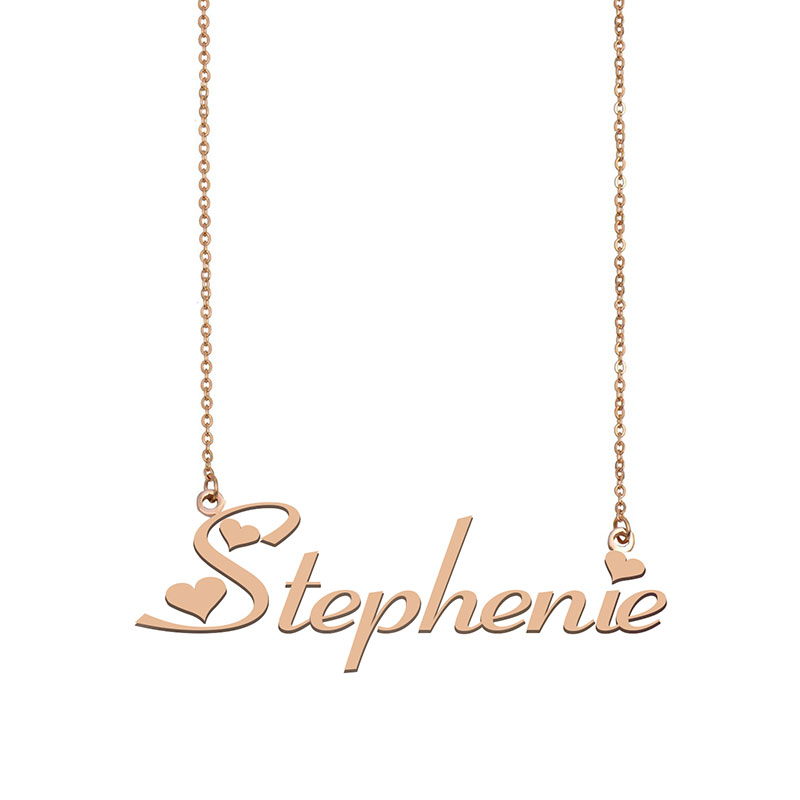 

Stephenie Name Necklace Custom Nameplate Pendant for Women Girls Birthday Gift Kids Best Friends Jewelry 18k Gold Plated Stainless Steel, Silver