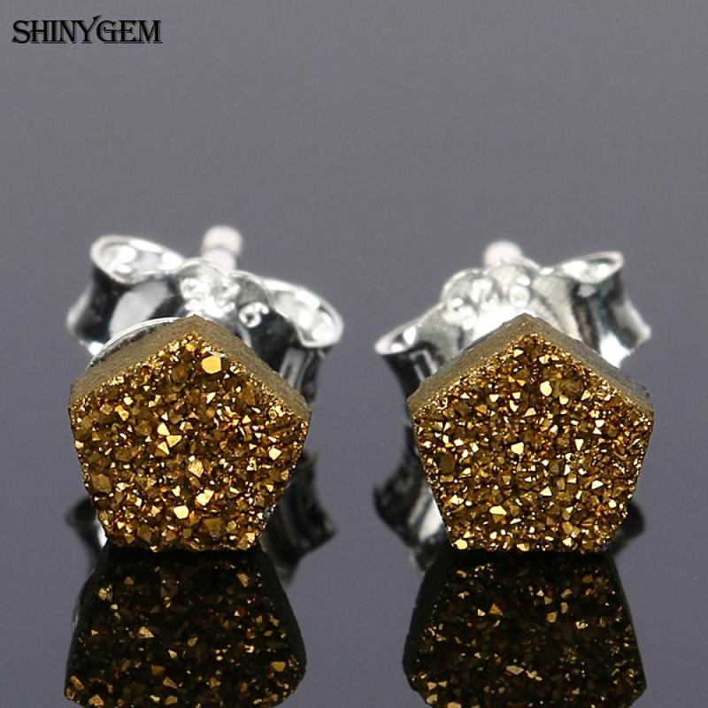 

ShinyGem Fashion 4mm Small Tiny Cute Pentagram Crystal Druzy Earrings Star Opal Stone Stud Earrings For Women Girl Jewelry Gift