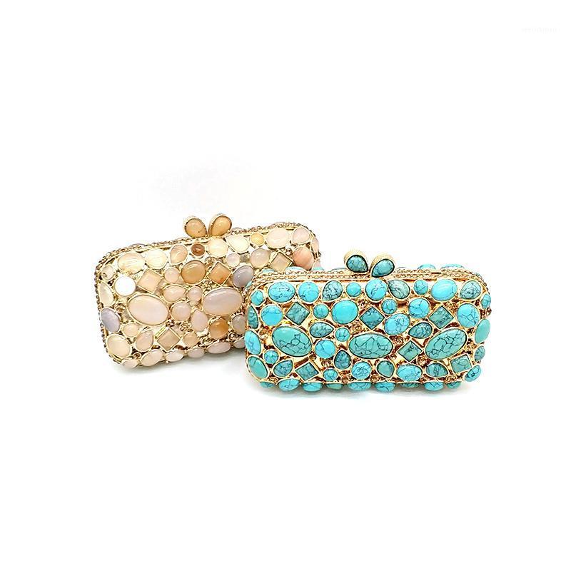 

African traditional bridal wedding party Luxury women evening hollow out rhinestone classical elegant opal crystal bag1, Color 1