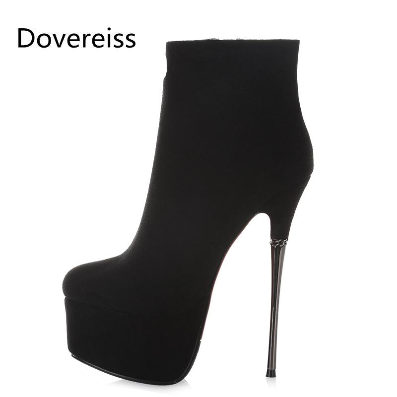 

Dovereiss Fashion Women's Shoes Winter new Sexy Short boot Platform Elegant sexy Concise Mature Zipper Short boots big size 40, Black