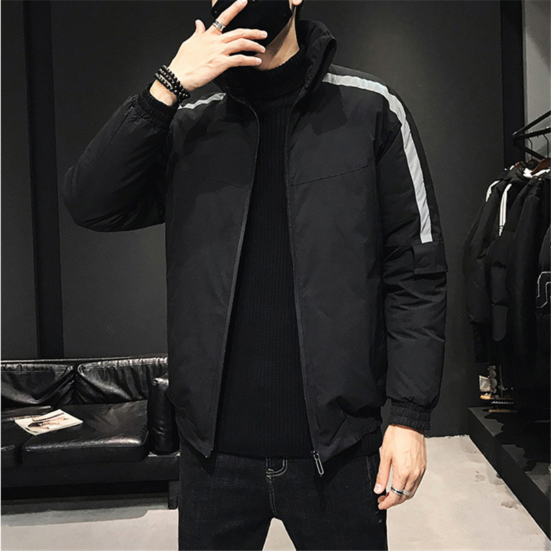 

Winter new men's jacket down stand collar jacket America European loose thick windbreaker fashion new arrival streetwear coat, Black