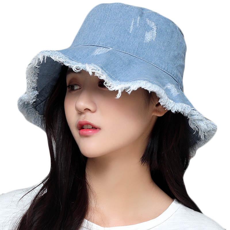 

Wide Brim Hats Female Sun Beach Hat Summer Fashion Tide Cowboy Spring Women Fisherman Basin Large Foldable Sunshade Cap, Blue