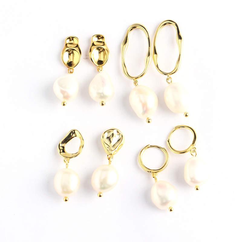 

Baroque Pearl 925 Sterling Silver Hoop Earrings 20-40cm Fashion Fine Jewelry For Women/Girls Party Prom Birthday Gifts Golden