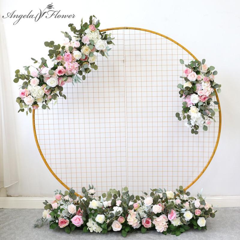 

Custom Pink Artificial Floral Decor For Wedding Round Arch Iron Frame Flowers Row Arrangement Outdoor Party Event Layout Floral1, 60cm flower row