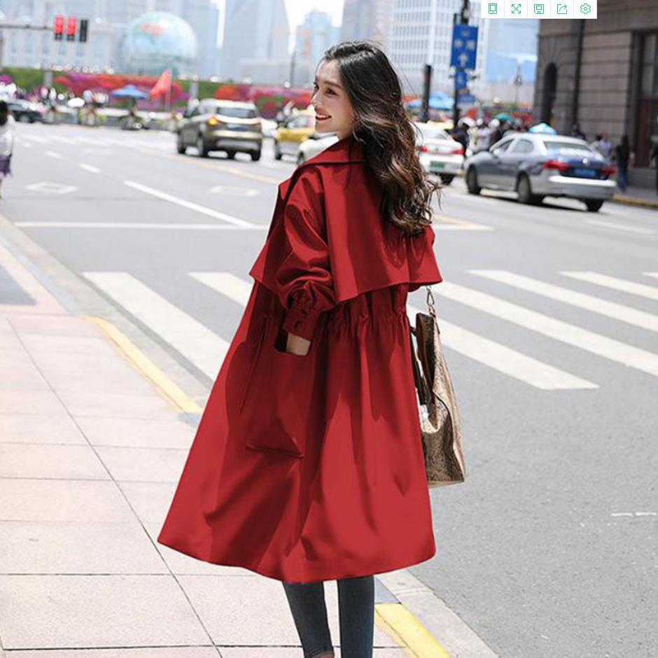 

2021 New Women Spring Autumn Trench Section Long Color Low-weight Lady Windbreak Jacket Collection DMPN, Deep green