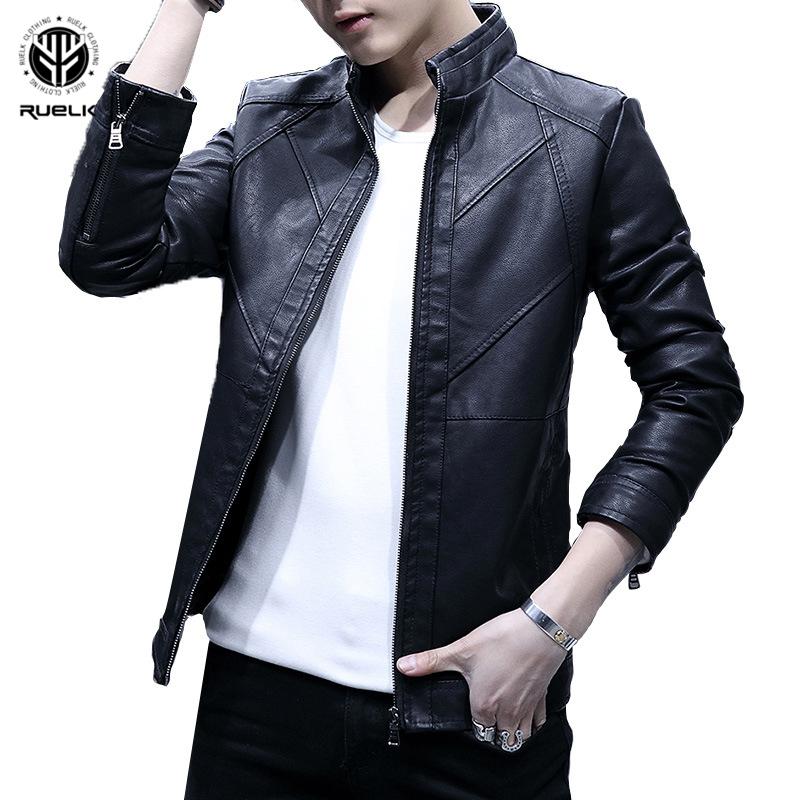 

RUELK 2020 Spring And Autumn New Casual Leather Men's Jacket Korean Version Of The Slim Trend Youth PU Leather Jacket Men Shirt, Red
