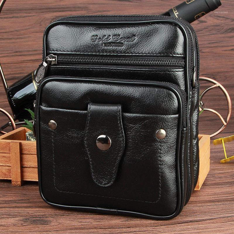 

GOLD CORAL Male Belt Bag Genuine Leather Man Bag Fashion Handbag Shoulder Small Messenger Bags For Men Cowhide Casual P1, Black