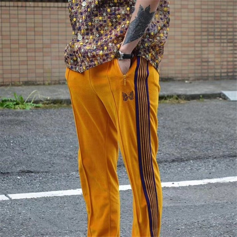 

2021 New Yellow Stripe Casual Streetwear Striped Joggers Butterfly Embroidery Needles Awge Sweatpants S78h, 12