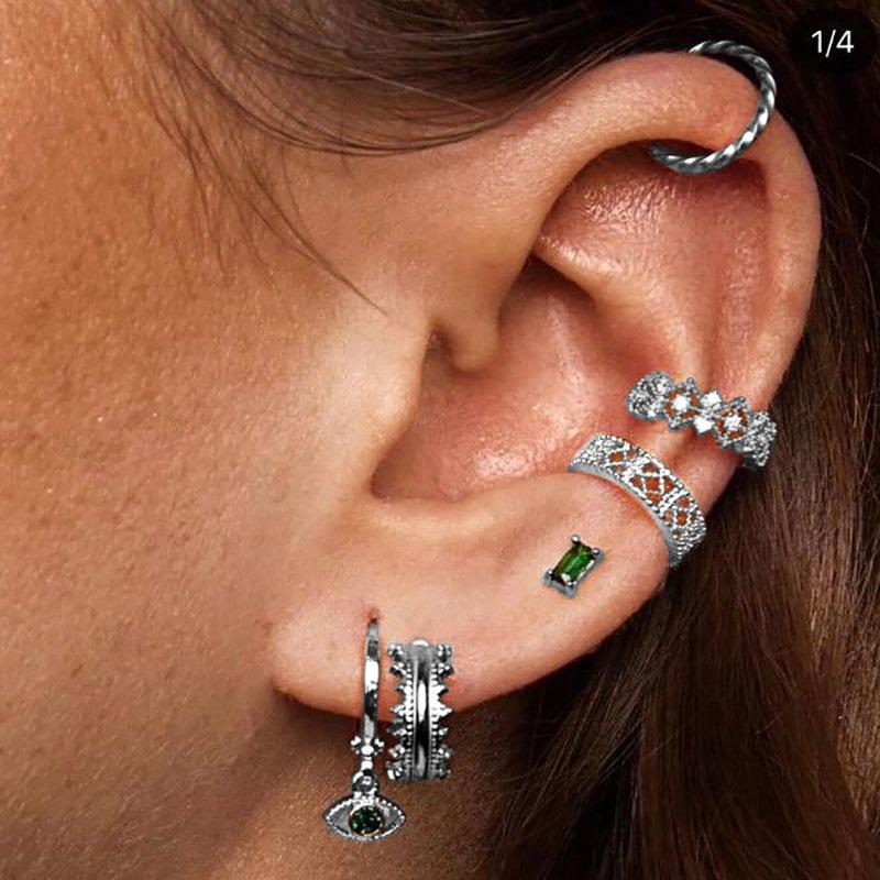 

Stud Fashion 6-Piece Earrings Ear Clips Inlaid Zircon Bone Studs, Women's Four Seasons Charm Jewelry
