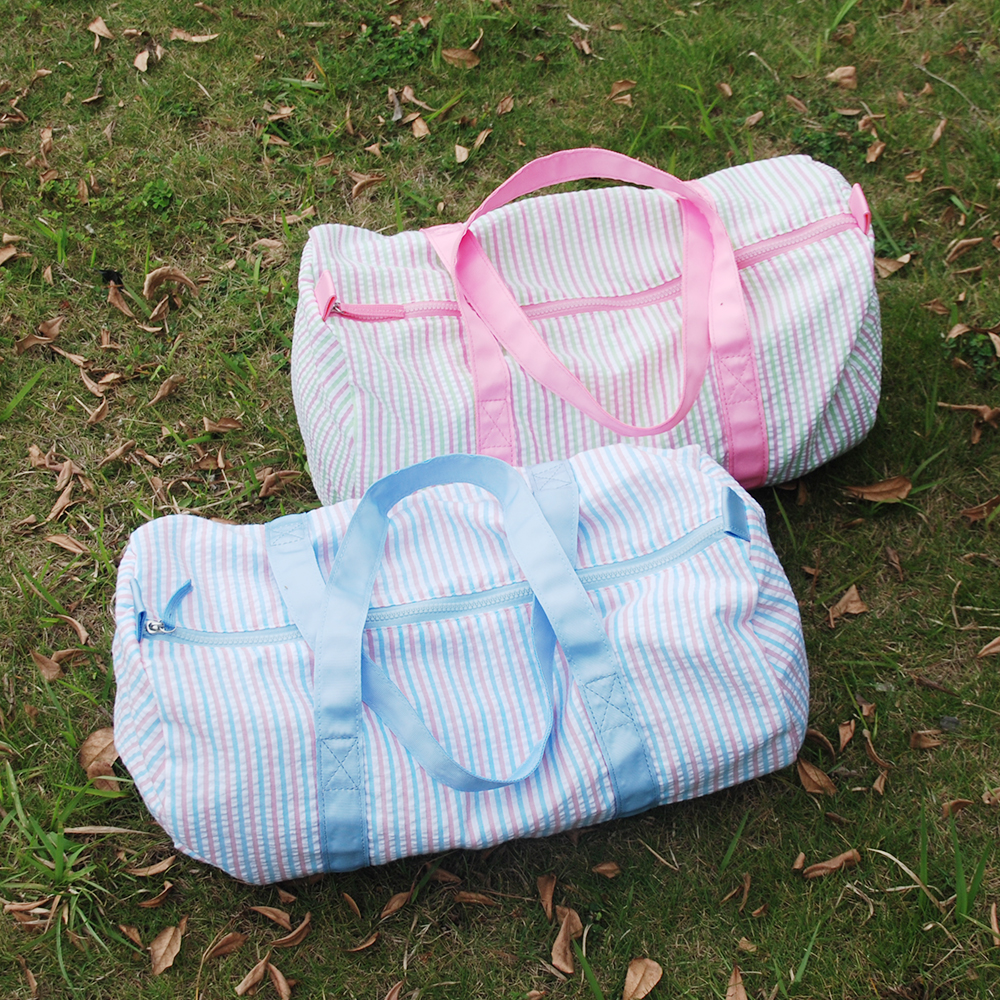 Kid&#039;s Seersucker Weekender Bag Striped Toddler Travel Barrel Bag Large Capacity Overnight Duffle Purse Preppy Children&#039;s Travel Bag DOM-image-638004570