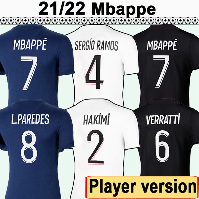 

21 22 MBAPPE DI MARIA Player Version Mens Soccer Jerseys VERRATTI KIMPEMBE DRAXLER SERGIO RAMOS Home Blue Away Football Shirts, Qy3286 2122 home no patch