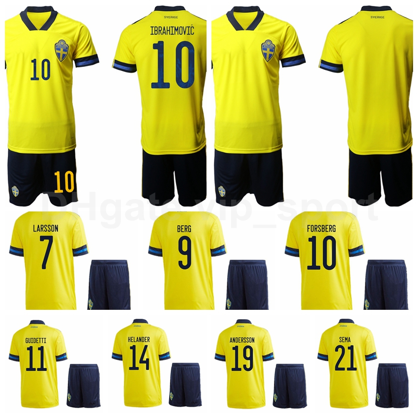 

20-21 Sweden Soccer 7 Sebastian Larsson Jersey Set 10 Zlatan Ibrahimovic 11 Alexander Kacaniklic 19 Daleho Irandust Football Shirt Kits, With patch