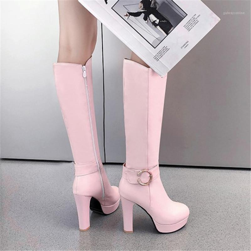 

PXELENA Fashion Women Knee High Boots 2020 Autumn New Thin High Heels 11CM Party Work Shoes Female Black White Pink Plus Size1