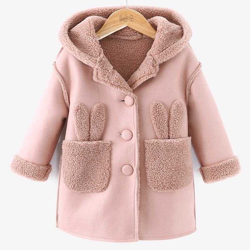 

OLEKID Autumn Winter Jacket For Girls Cartoon Rabbit Ear Kids Faux Fur Coat 2-11 Years Baby Girls Outerwear Infant Snowsuit 201106, Coffee