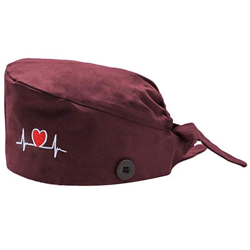 

Unisex Heart Embroidery Scrub Cap with Button Sweatband Bouffant Hat 50PF